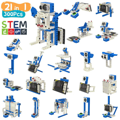 Yahboom micro:bit sensor kit build examples with robot and STEM module models (World of Module set)