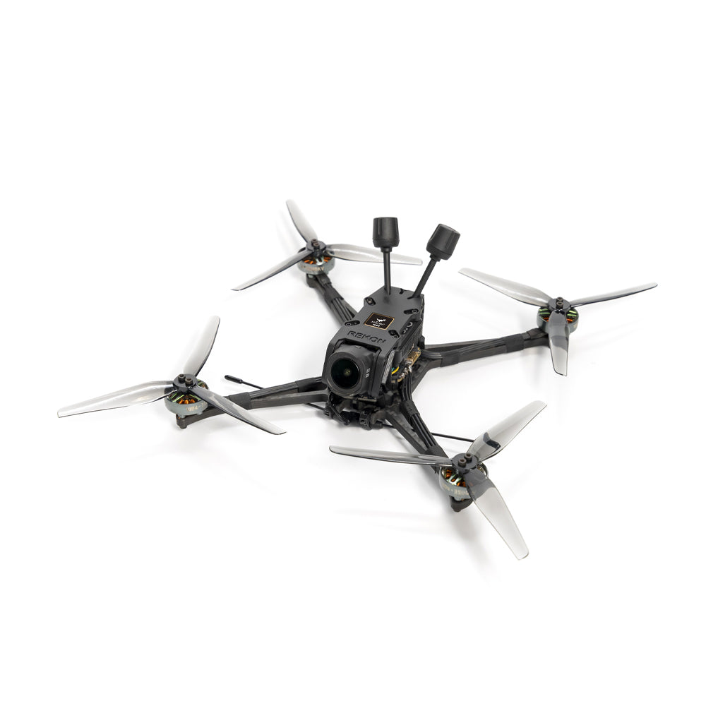HGLRC Rekon5 Lite 5-inch long-range FPV drone, front three-quarter view with twin antennas