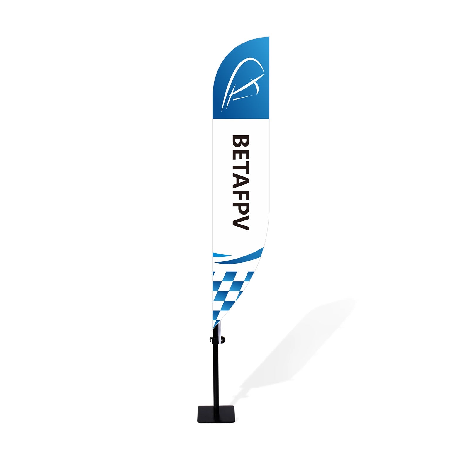 BETAFPV race flag track marker banner with pole and base, blue and white tricot fabric design