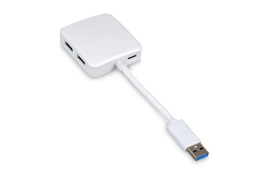 Raspberry Pi USB 3.0 Hub with 4-Port USB-A Expansion, 8 cm Captive Cable, Optional USB-C Power (5V 3A), 5 Gbps