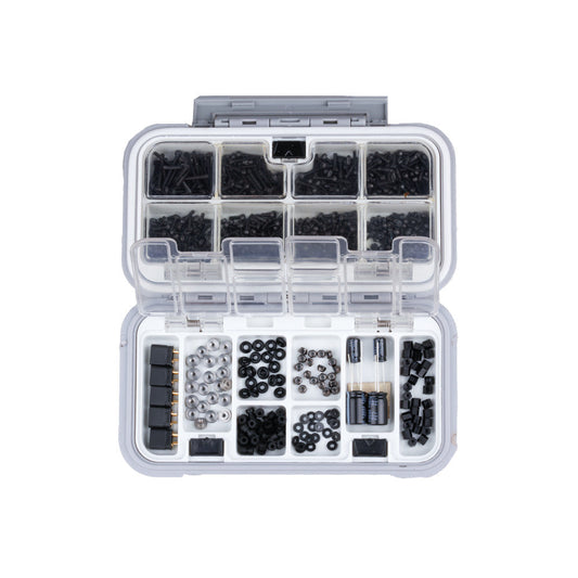 Flywoo M2 Hardware Pack for FPV Building, Flywoo M2 FPV hardware pack organizer case with assorted screws, nuts, standoffs, washers, and spacers