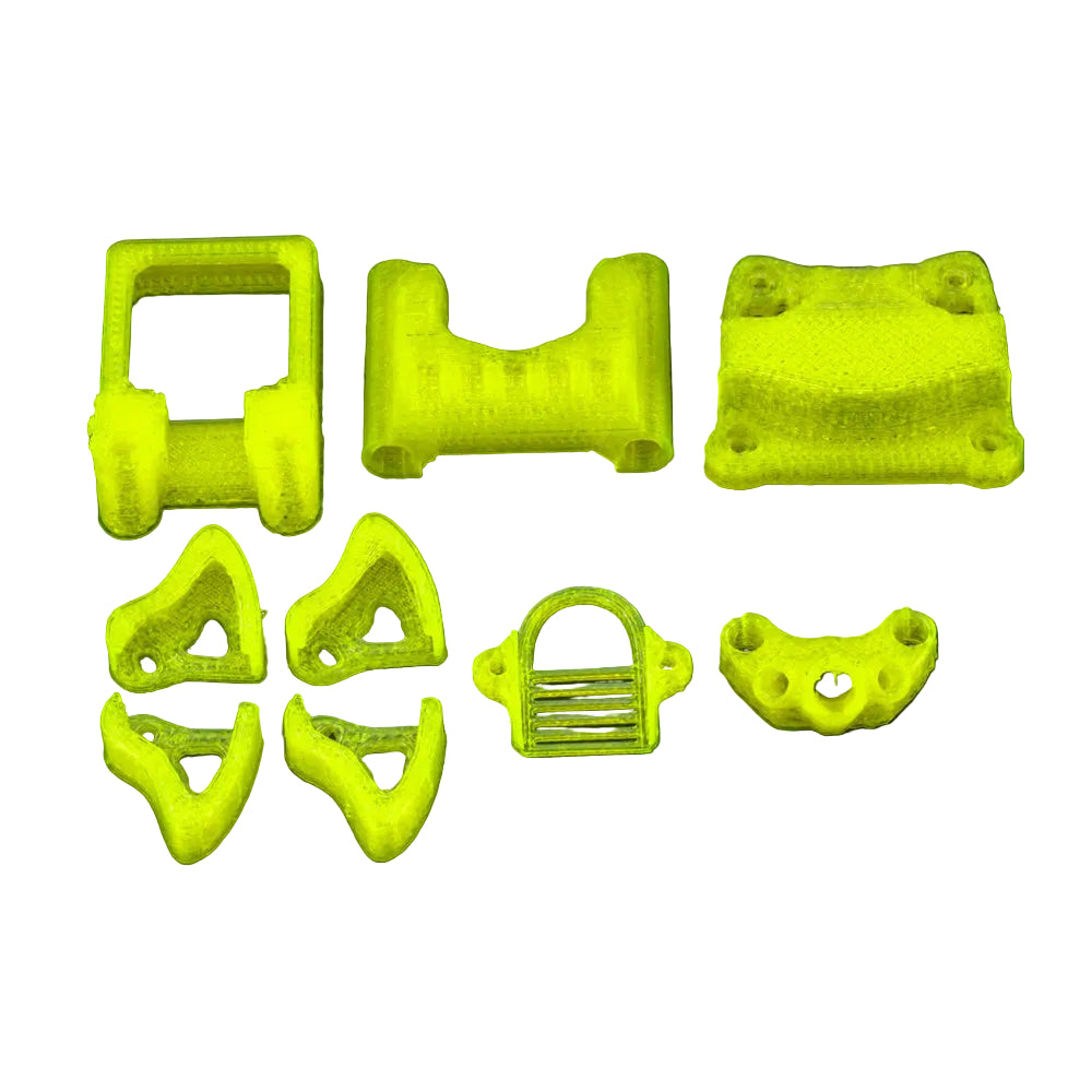 Flywoo Explorer LR TPU Set (TPU Set), Flywoo Explorer LR TPU set with multiple neon green 3D-printed mounts and protective parts