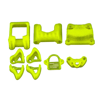 Flywoo Explorer LR TPU Set (TPU Set), Flywoo Explorer LR TPU set with multiple neon green 3D-printed mounts and protective parts