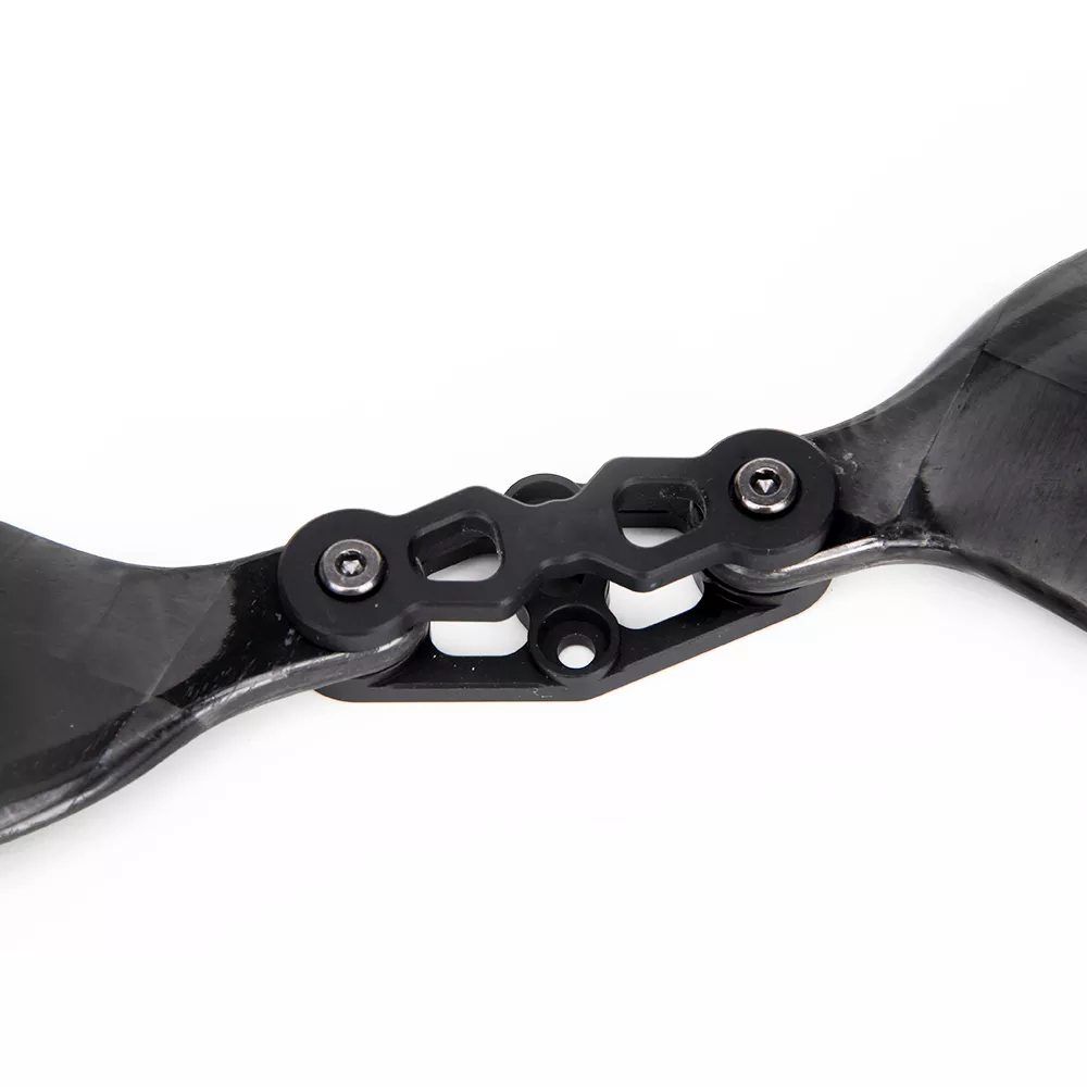 Glossy carbon fiber folding propeller hub with two blades and metal screws, MAD FLUXER Pro style