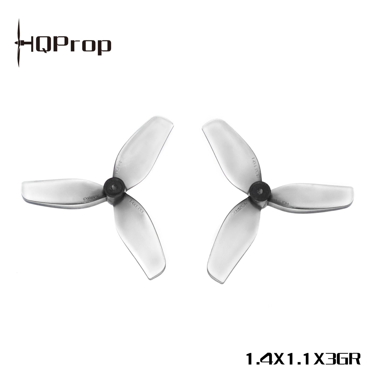 HQ Ultralight Whoop Propeller 1.4x1.1x3 tri-blade props, gray pair with HQProp logo