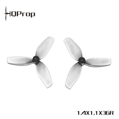HQ Ultralight Whoop Propeller 1.4x1.1x3 tri-blade props, gray pair with HQProp logo