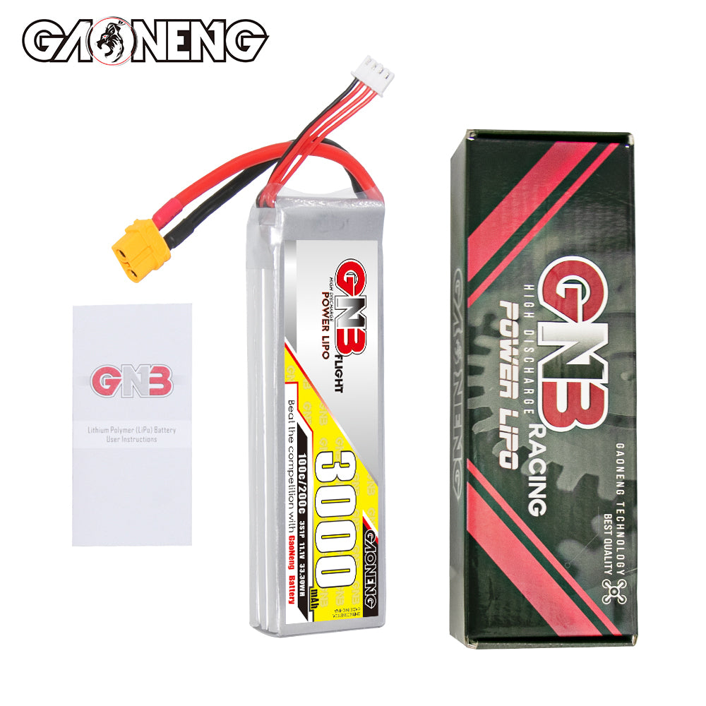 Package contents: GNB 3000mAh battery, user leaflet, and GNB Racing Power LiPo retail box