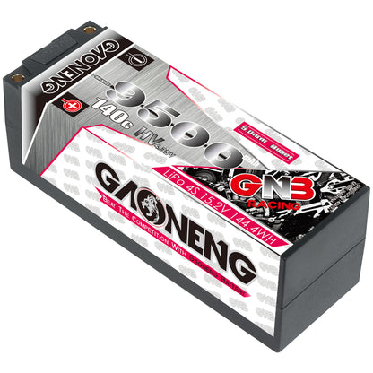 Angled top view of GAONENG GNB 9500mAh 4S LiHV 140C hard case LiPo battery