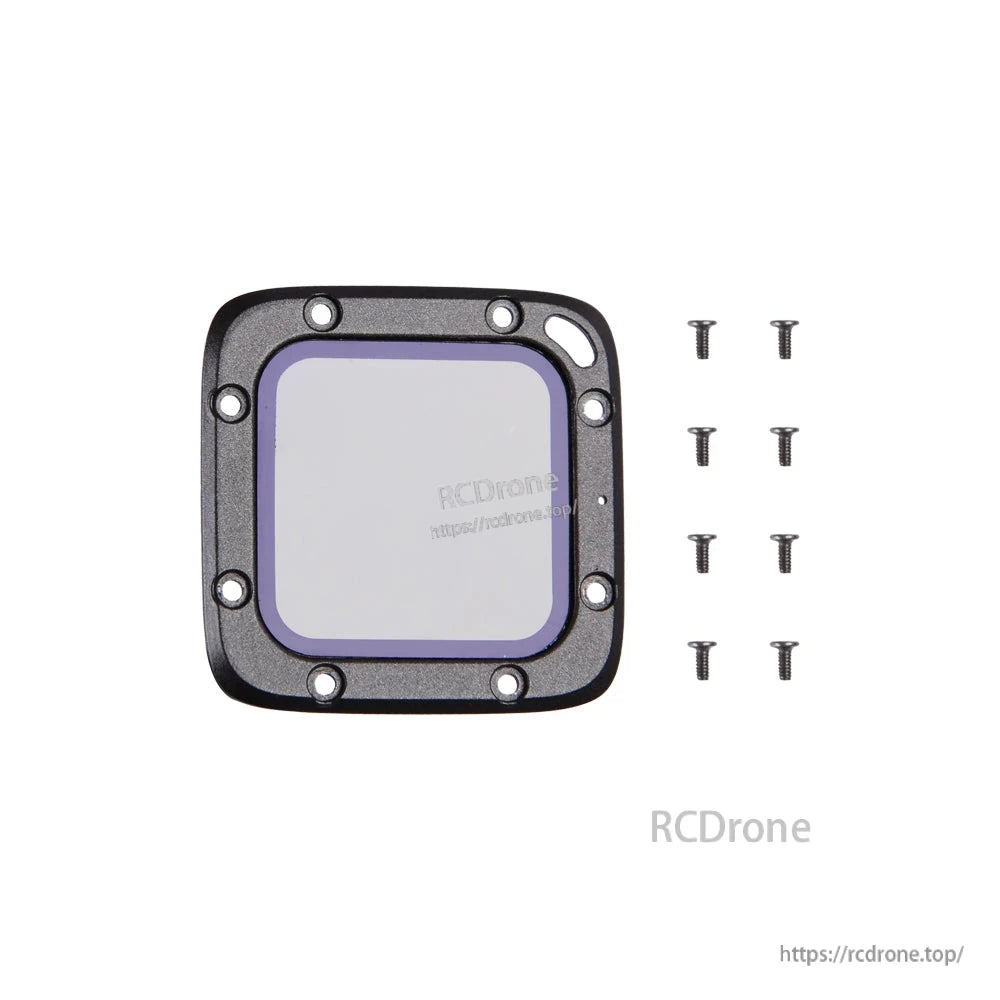 Foxeer 4K Box compatible wrapped glass lens protector with black mounting frame and included screws