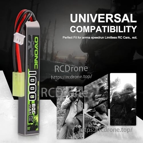 2 × Ovonic 2S Lipo Battery 1000mAh 2S1P 80C 7.4V Airsoft Lipo Battery with Tamiya Connector for Airsoft Guns