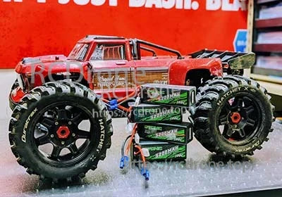 Ovonic Rebel 4S 5200mAh hardcase LiPo batteries installed in a 1/8 scale RC truck