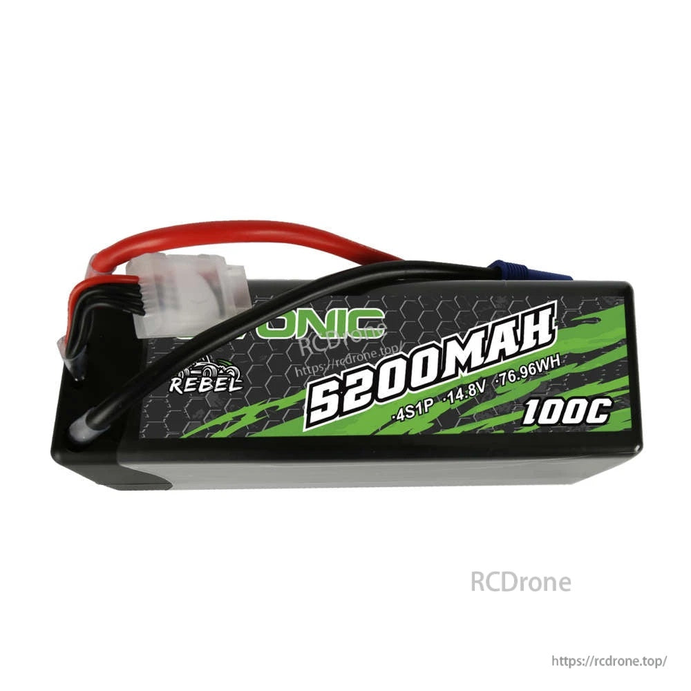 Ovonic Rebel 4S 5200mAh 100C 14.8V hardcase LiPo battery, label side view on white background