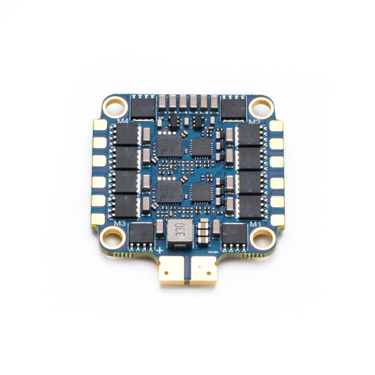 MAD AM32 70A 3-12S 4in1 ESC, MAD AM32 4-in-1 ESC board with labeled M1–M4 motor pads, four corner mounting holes, and compact layout