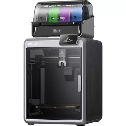 Creality K2 Combo 3D Printer angled front-right view showing enclosed cabinet and top-mounted Creality CFS