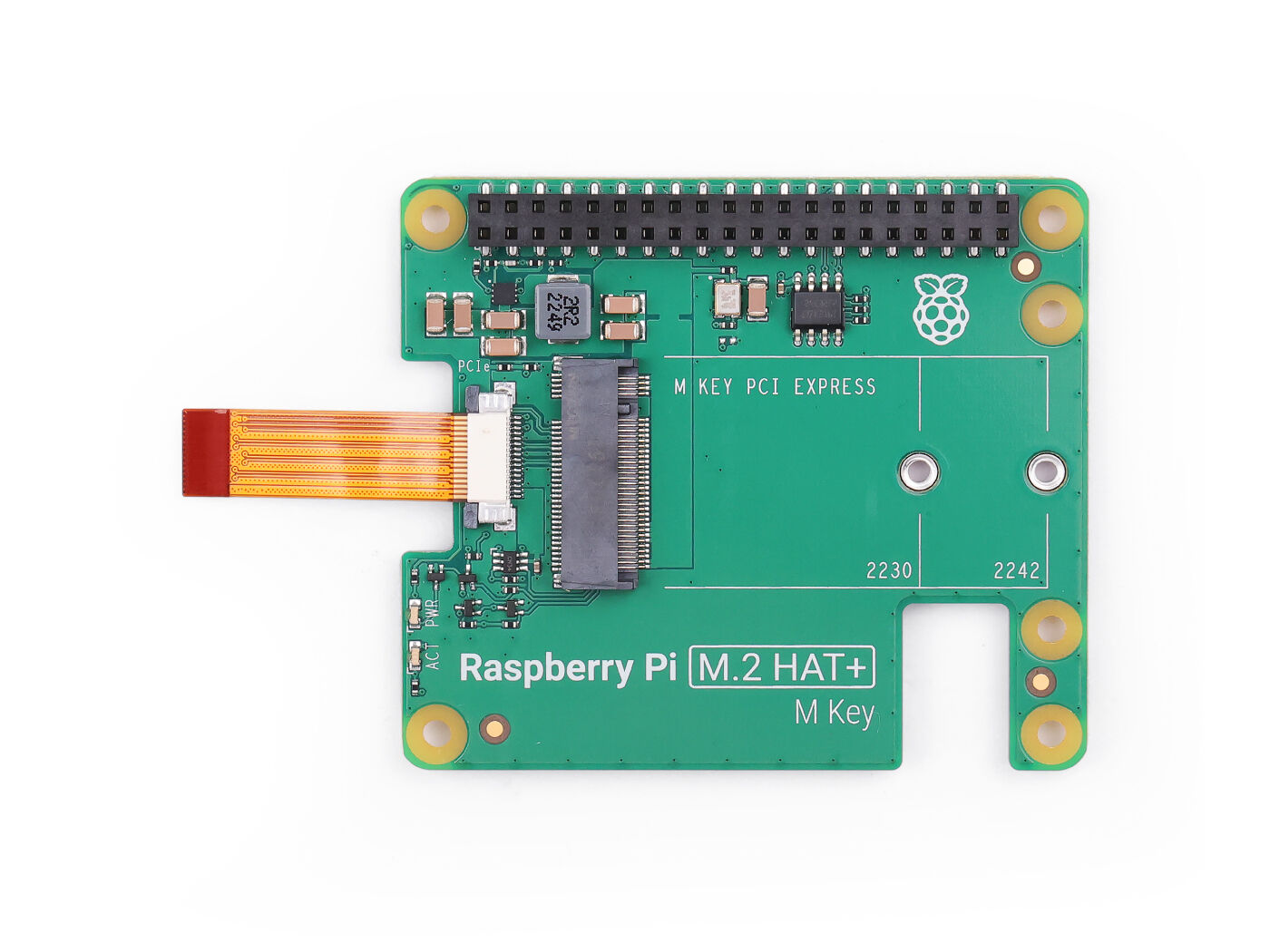 Raspberry Pi M.2 HAT+ (for Raspberry Pi 5) – PCIe 2.0, NVMe M.2 2230/2242, Active Cooler compatible accessory