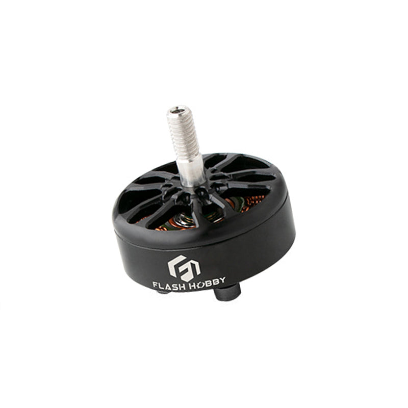 Flashhobby Arthur A2808 KV1100 brushless motor with black bell housing, visible windings, and threaded shaft