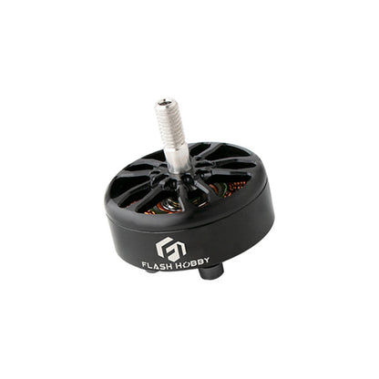 Flashhobby Arthur A2808 KV1100 brushless motor with black bell housing, visible windings, and threaded shaft