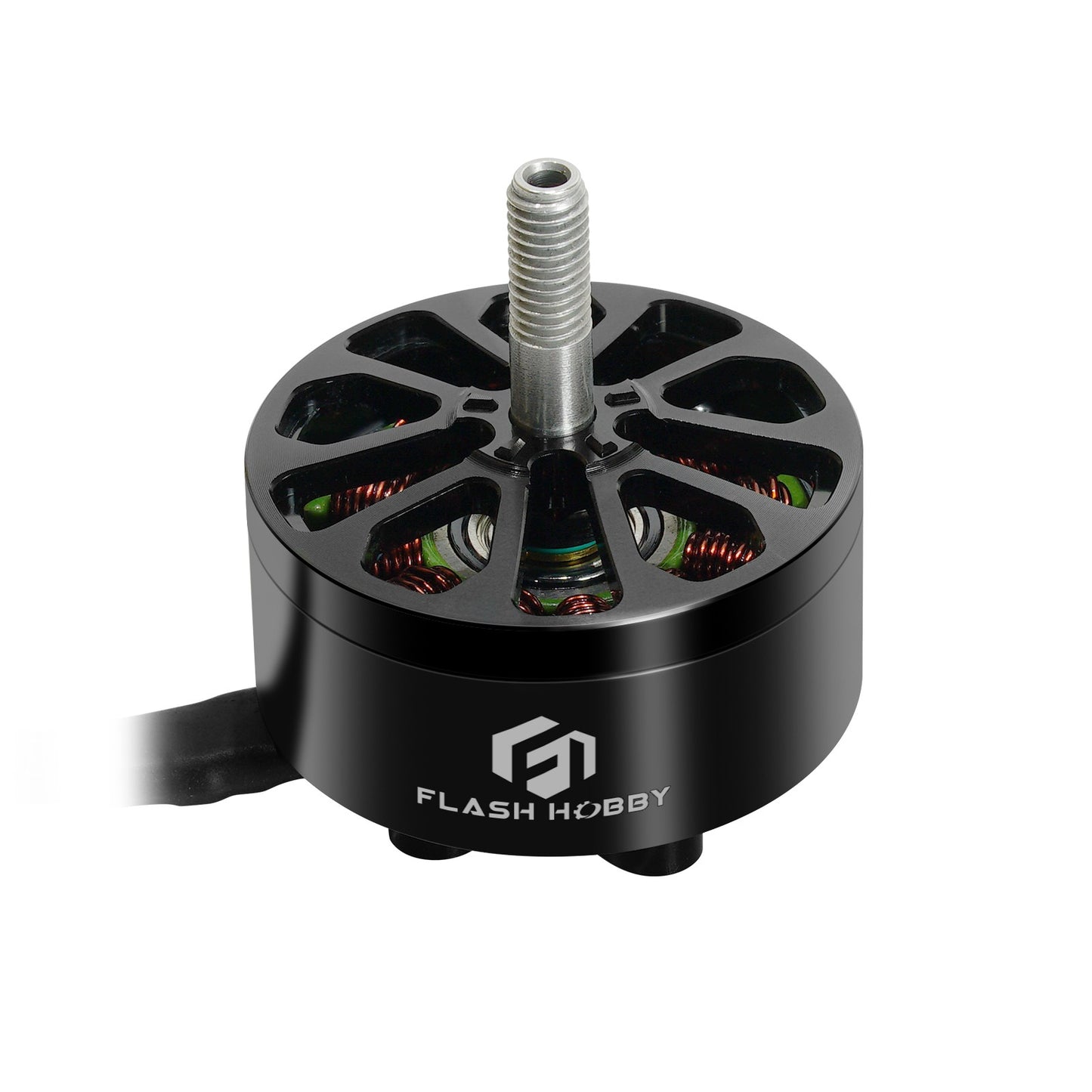 Flashhobby Arthur A3110 900KV brushless motor with black bell housing, threaded shaft and attached wires