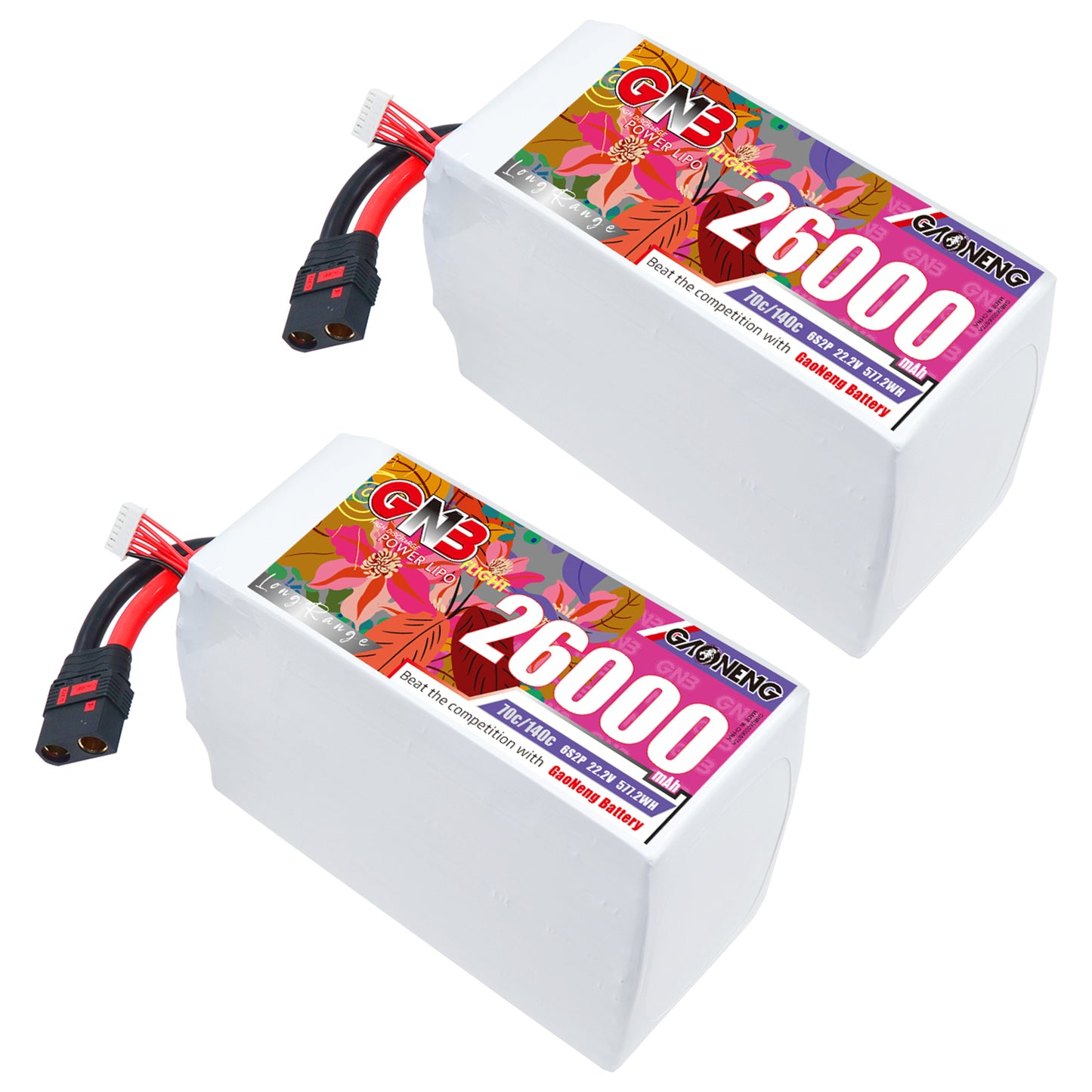 Two GAONENG GNB 26000mAh LiPo battery packs with QS8 discharge leads and balance plugs