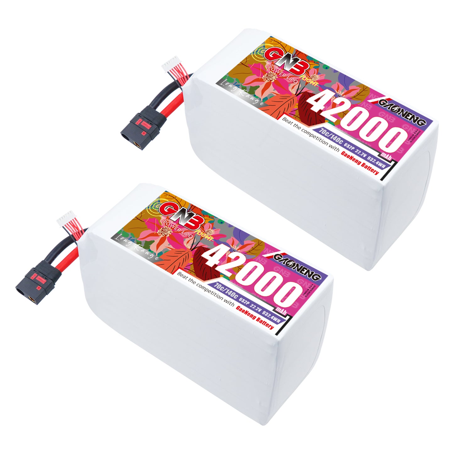 Two GAONENG GNB 42000mAh LiPo battery packs with QS8 connectors, pair set view