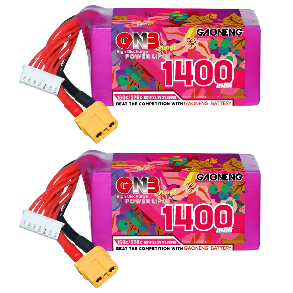 GAONENG GNB14006S160A 6S 22.2V 1400mAh 160C LiPo battery with XT60 plug and balance lead