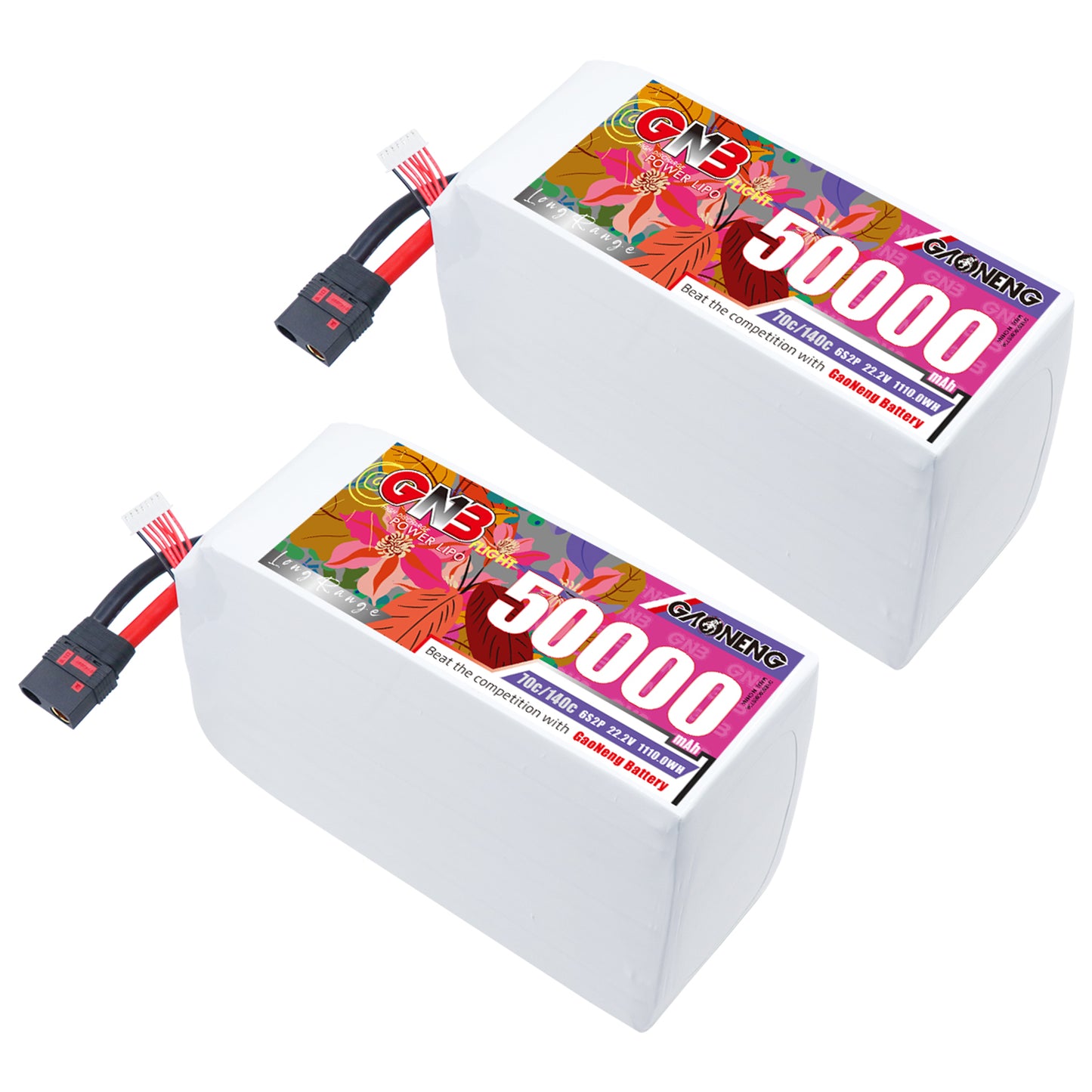 Two GAONENG GNB 6S 50000mAh LiPo battery packs with QS8 connectors, set of 2