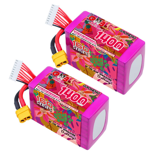 GAONENG GNB14008S160A 8S 1400mAh 160C graphene LiPo battery with XT60 and balance lead, 2-pack