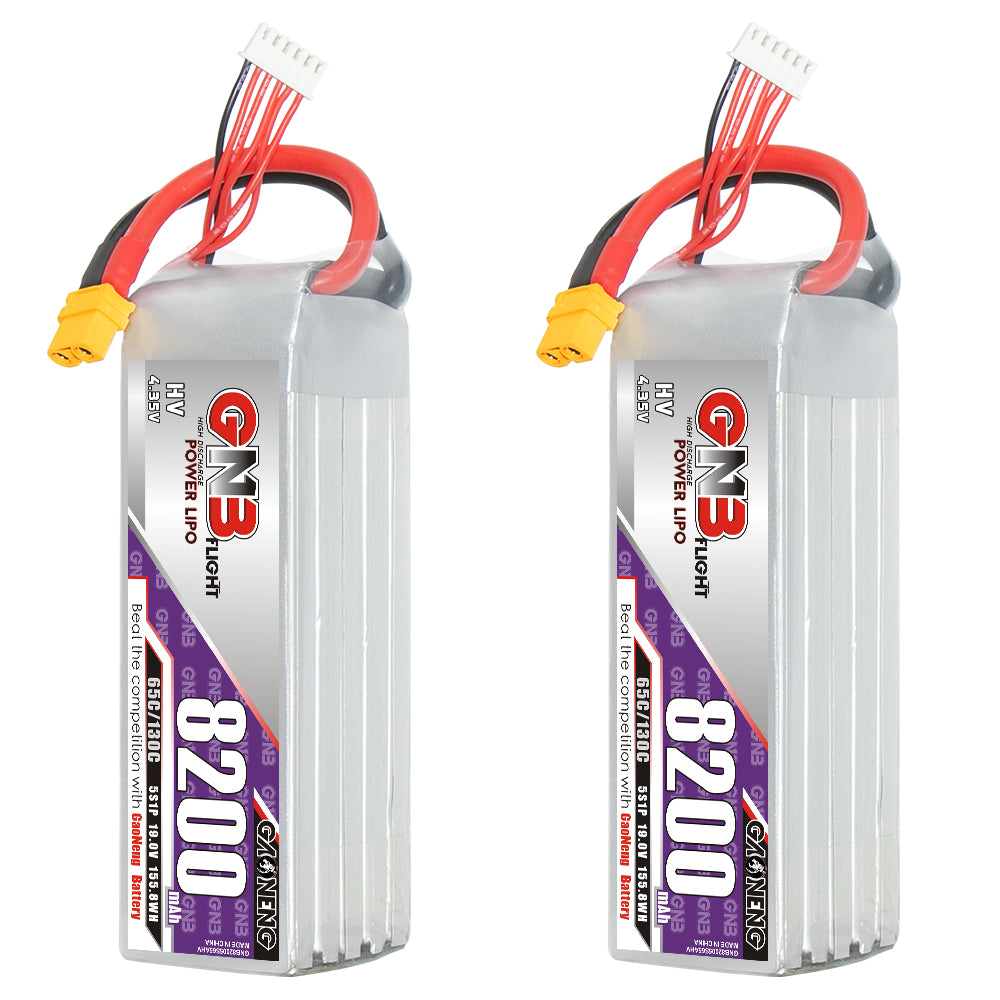 Front and back views of GAONENG GNB 5S 8200mAh HV LiPo battery pack with XT60 lead
