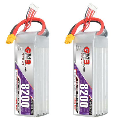 Front and back views of GAONENG GNB 5S 8200mAh HV LiPo battery pack with XT60 lead