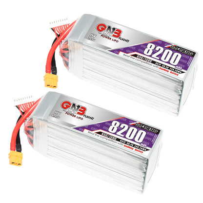 Two GNB 8S 8200mAh LiHV LiPo battery packs with XT60 connectors, side-by-side