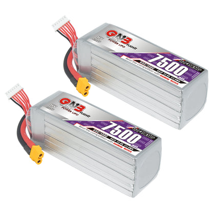 Two GNB 6S 7500mAh LiHV LiPo batteries with XT60 connectors, pair pack display