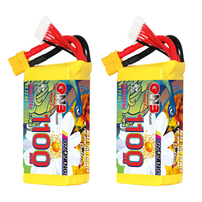 GAONENG GNB1100 6S 22.8V 1100mAh 160C LiHV LiPo battery with XT60 and balance lead, twin pack