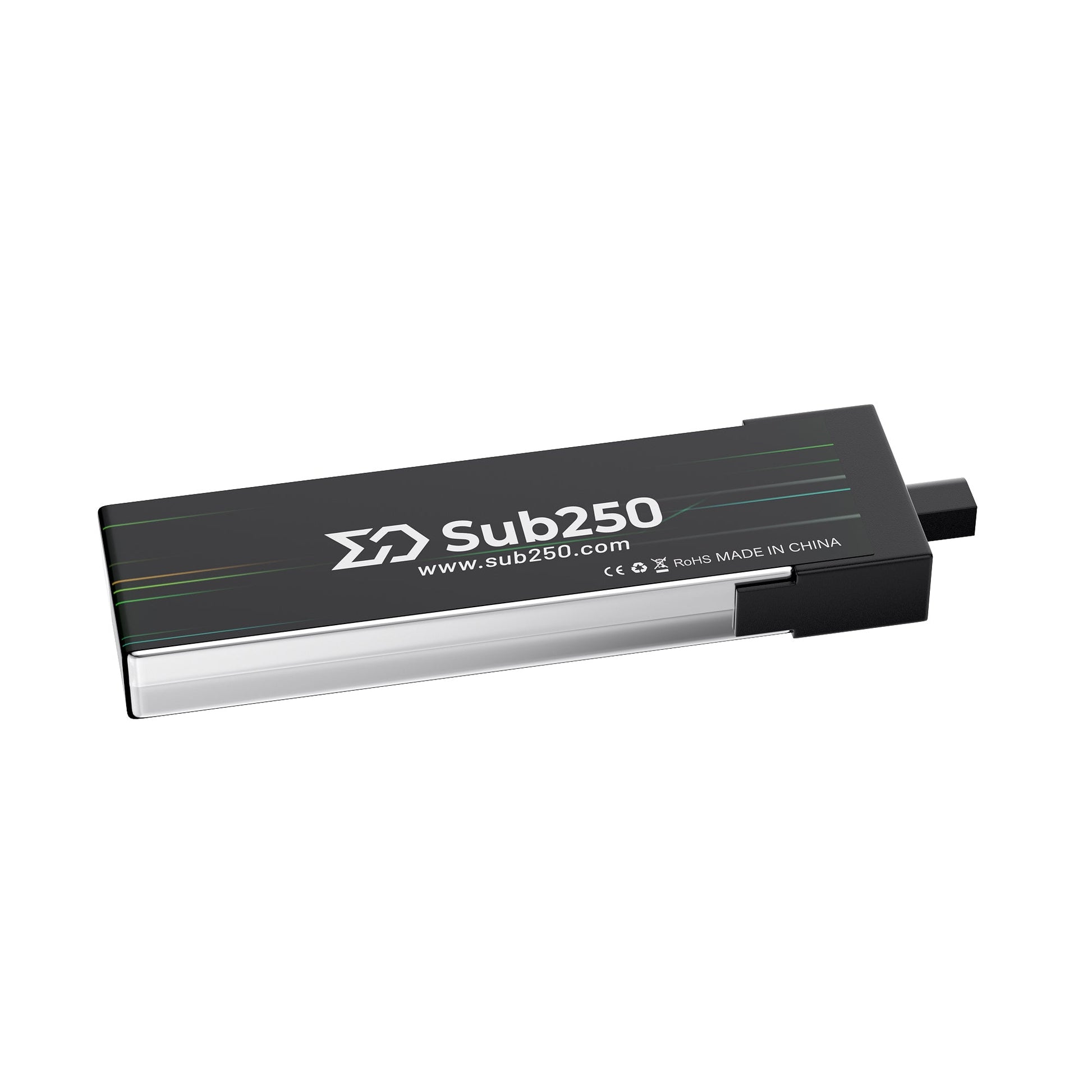 Sub250 1S LiHV battery rear label with Sub250 logo, website text, and compliance icons