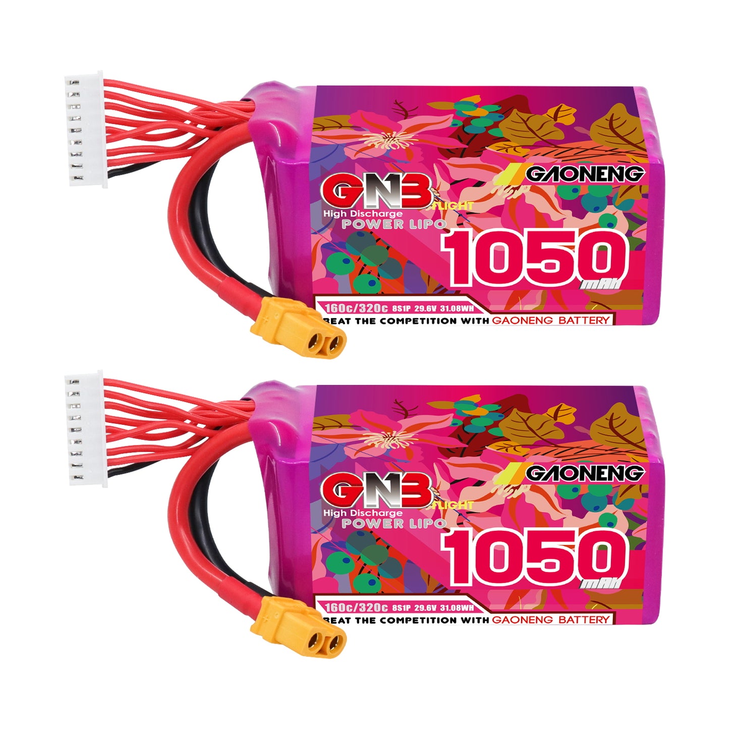 GAONENG GNB10508S160A 8S 1050mAh 160C graphene LiPo battery with XT60 and balance lead, front label
