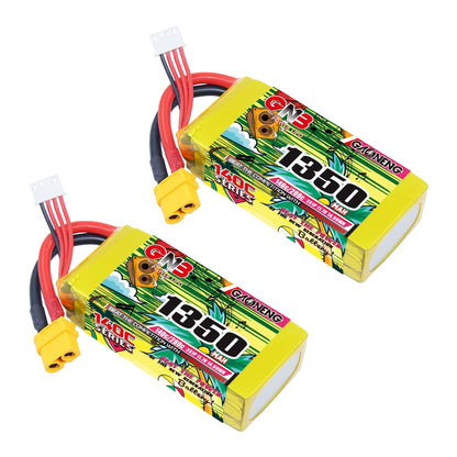 Two GAONENG GNB 1350mAh LiPo batteries with XT60 lead and balance connector
