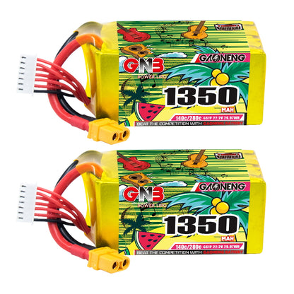 GAONENG GNB 6S 1350mAh 140C XT60 graphene LiPo battery, two-pack front label view