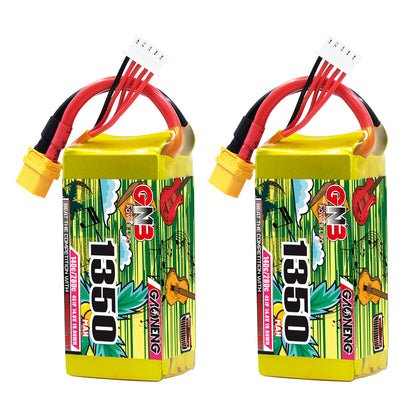 GAONENG GNB 4S 1350mAh 140C graphene LiPo battery with XT60 plug and balance lead, front view