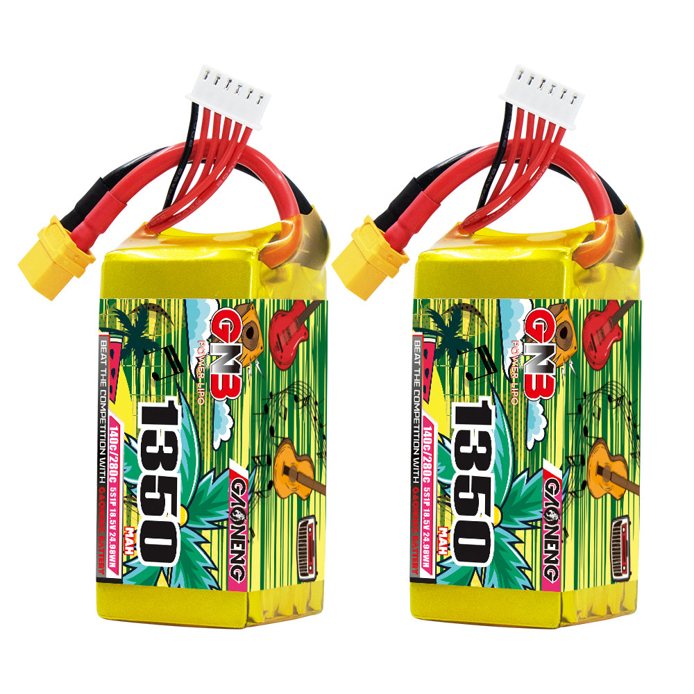 GAONENG GNB13505S140A 5S 1350mAh LiPo batteries with XT60 plug and balance lead, 2-pack