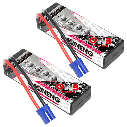 Two GAONENG GNB 2S 7.6V LiHV 9500mAh 140C hard-case LiPo batteries with EC5 connectors