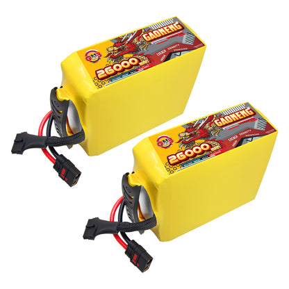 Two GAONENG GNB 26000mAh 16S QS8 semi solid state Li-ion battery packs, angled view