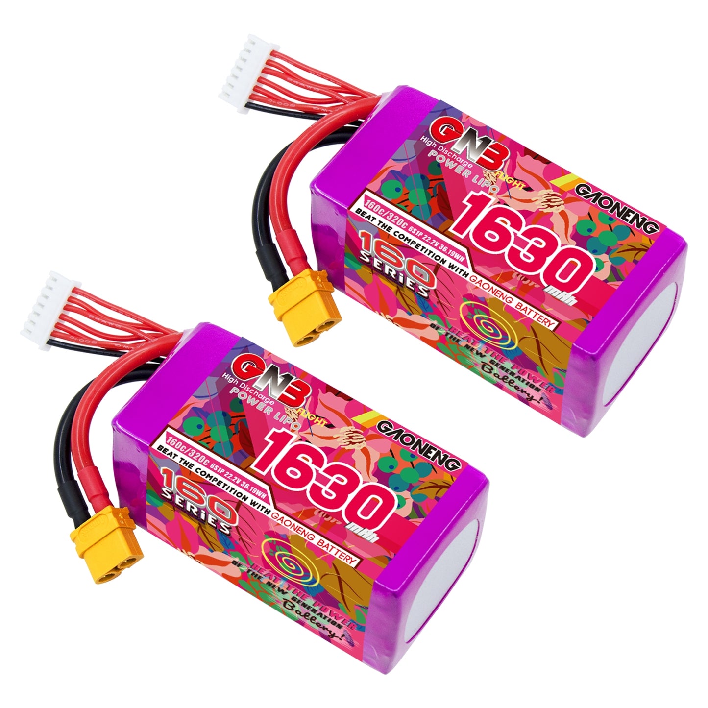 GAONENG GNB 1630mAh 6S 22.2V 160C LiPo battery with XT60 lead and balance connector