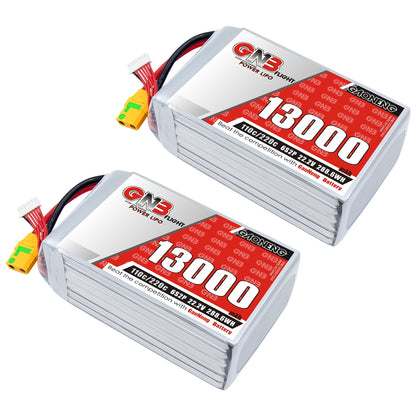 Two GAONENG GNB 6S 13000mAh LiPo batteries shown together with XT90S anti-spark discharge connectors