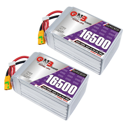 Two GAONENG GNB 16500mAh HV 6S LiPo batteries with XT90S connectors, pair set view