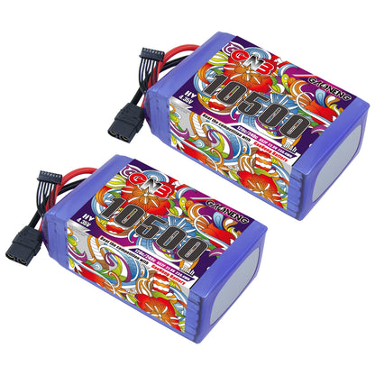 Two GAONENG GNB 6S 10500mAh HV LiPo batteries shown with XT90 discharge plugs