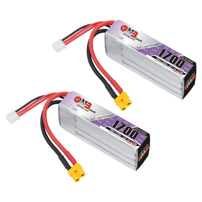 Two GAONENG GNB 1700mAh 2S LiHV LiPo batteries with XT30 lead and balance plug
