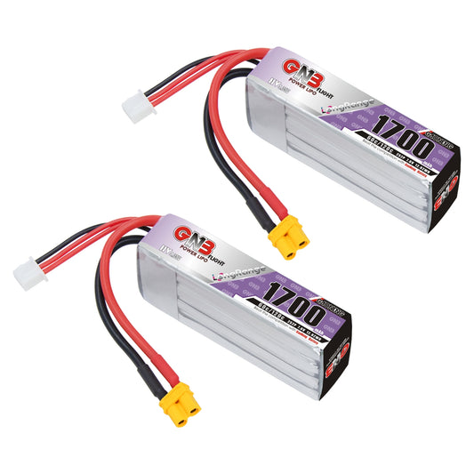 Two GAONENG GNB 1700mAh 2S LiHV LiPo batteries with XT30 lead and balance plug
