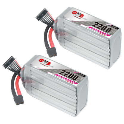 Two GAONENG GNB 2200mAh LiPo batteries shown side by side with XT60 connectors