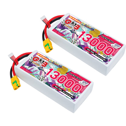 Two GAONENG GNB 13000mAh HV LiPo batteries shown with XT90S anti-spark connectors