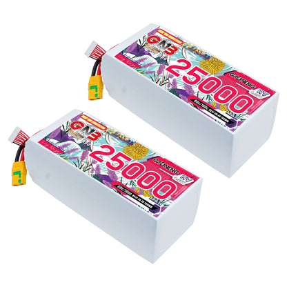 Two GAONENG GNB 25000mAh HV LiPo battery packs shown together with XT90S anti-spark leads