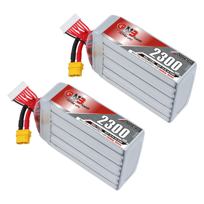 Two GNB 2300mAh LiPo battery packs shown side by side with XT60 connectors and balance leads